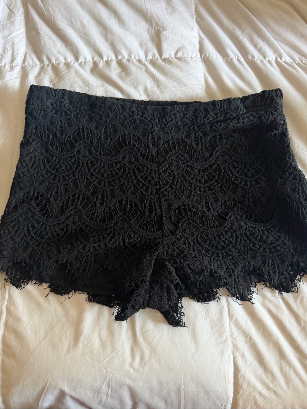 Vero Moda Black Eyelet Lace Scallop-Edge Shorts